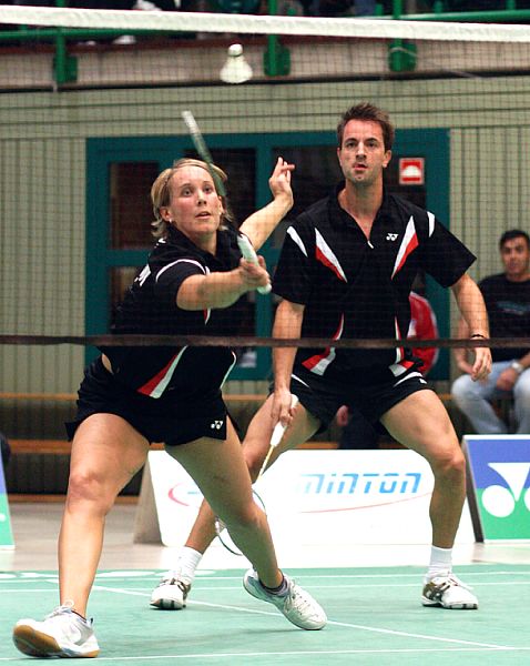 Birgit Overzier und Kristof Hopp beim Badminton-Länderspiel Deutschland - England in Wuppertal, Foto: Frank Kossiski