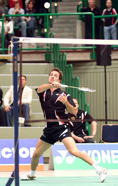 Kristof Hopp beim Badminton-Länderspiel Deutschland - England in Wuppertal, Foto: Frank Kossiski