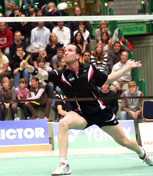 Ingo Kindervater beim Badminton-Länderspiel Deutschland - England in Wuppertal, Foto: Frank Kossiski